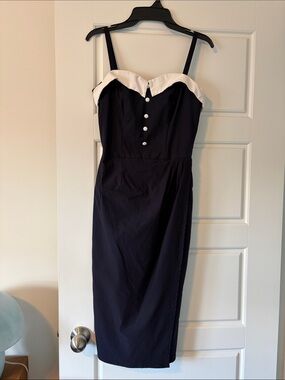 Stop Staring Vintage Inspired Navy and White Sheath Dress
